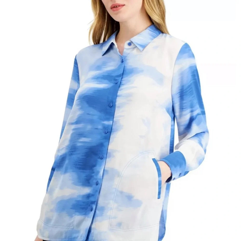 Alfani Blue Watercolor Wash Blouse